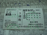 馬券2 (中山10R) (3連 1・15-6,10,11,16 600円)